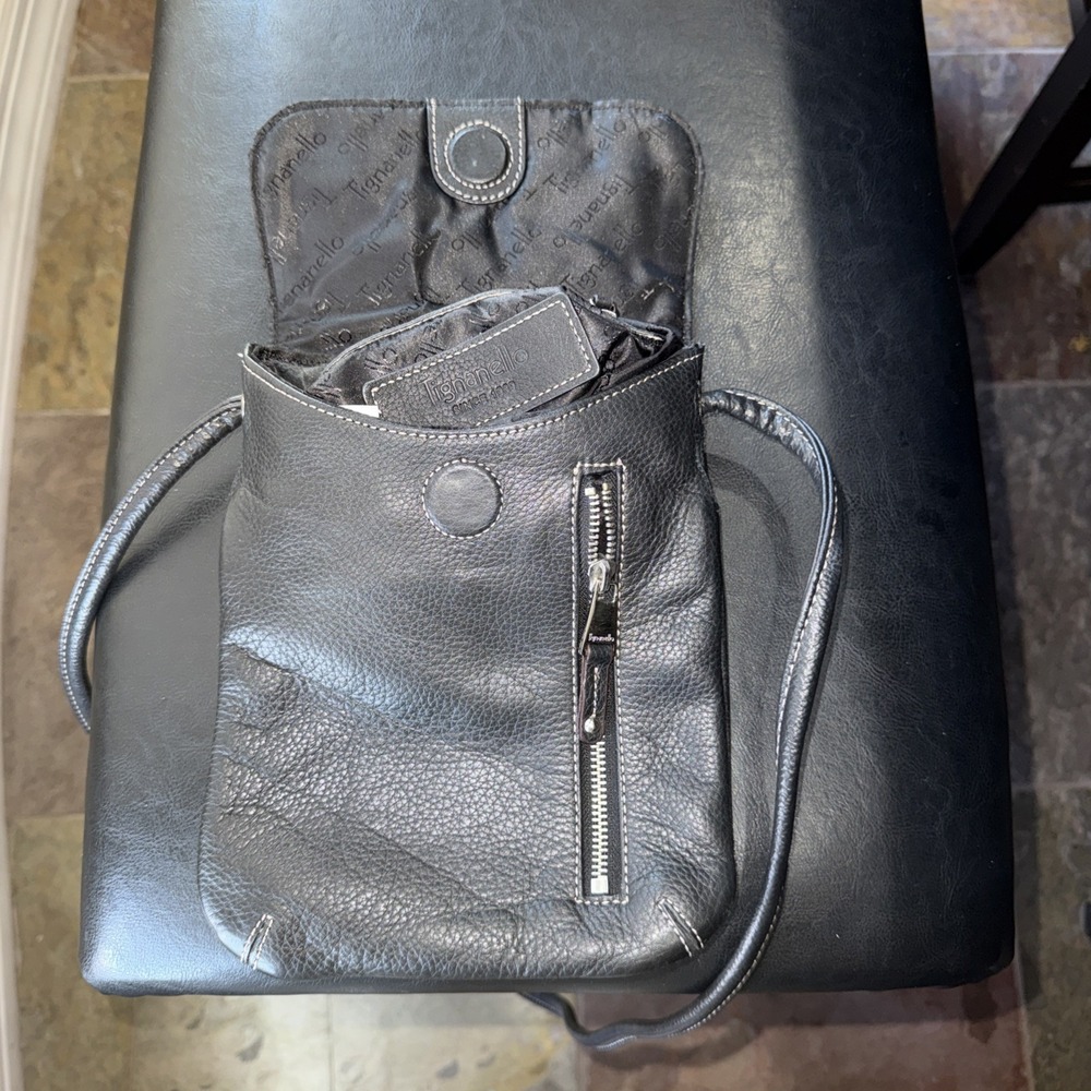 TIGNANELLO Black Pebble Leather Crossbody Shoulder Bag Handbag